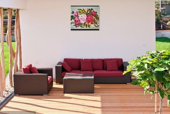 Quadros para Sala Pintura em Tela Floral Carroça de Rosas