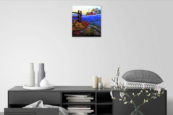 Quadros para Sala Pintura em Tela Campo de Flores Azuis