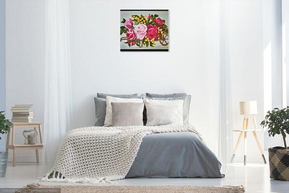 Quadros para Sala Pintura em Tela Floral Carroça de Rosas