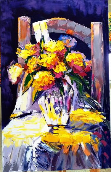 Quadros para Sala Pintura em Tela Floral Flores na Cadeira