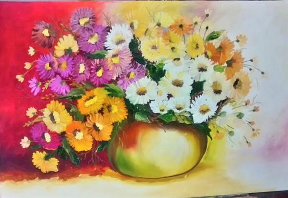 Quadros para Sala Pintura em Tela Floral Gérberas Coloridas