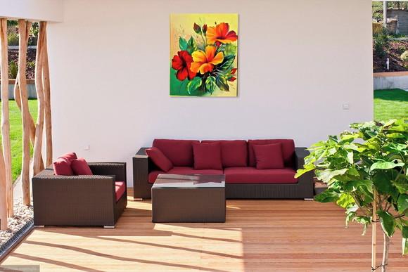 Quadros para Sala Pintura em Tela Floral Hibiscus Vermelhos