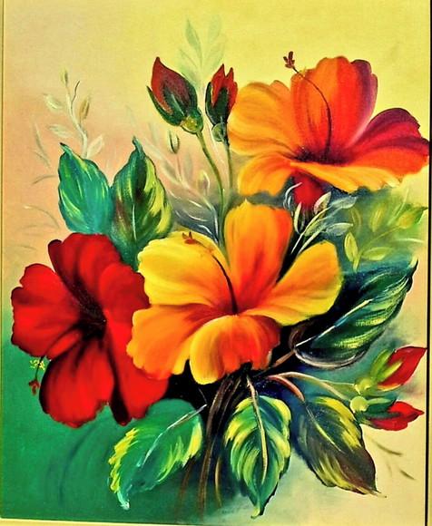 Quadros para Sala Pintura em Tela Floral Hibiscus Vermelhos