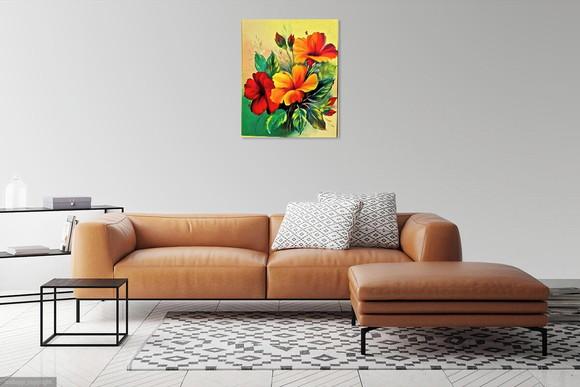 Quadros para Sala Pintura em Tela Floral Hibiscus Vermelhos