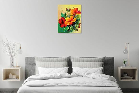 Quadros para Sala Pintura em Tela Floral Hibiscus Vermelhos