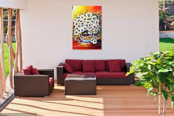 Quadros para Sala Pintura em Tela Floral Margaridas no Vaso