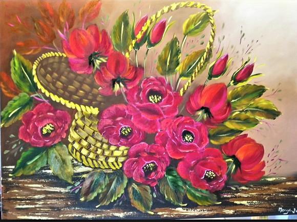 Quadros para Sala Pintura em Tela Floral Rosas Vermelhas