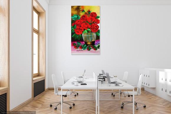 Quadros para Sala Pintura em Tela Floral Rosas Vermelhas