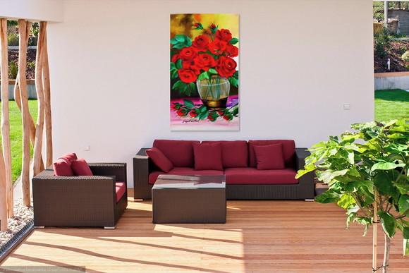 Quadros para Sala Pintura em Tela Floral Rosas Vermelhas