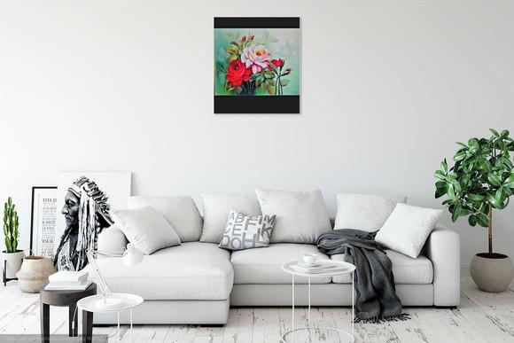 Quadros para Sala Pintura em Tela Floral Roseira e Rosa