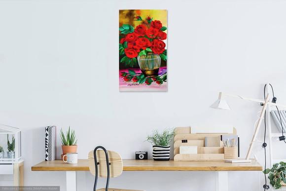 Quadros para Sala Pintura em Tela Floral Rosas Vermelhas