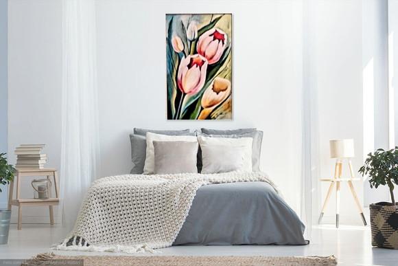 Quadros para Sala Pintura em Tela Floral Tulipas Brancas