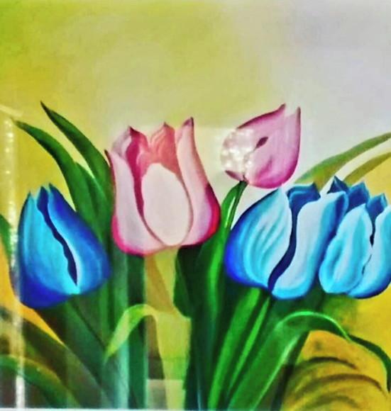 Quadros para Sala Pintura em Tela Floral Tulipas Coloridas
