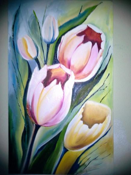 Quadros para Sala Pintura em Tela Floral Tulipas Brancas