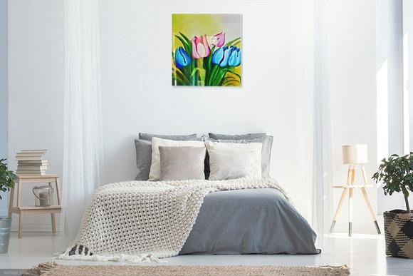 Quadros para Sala Pintura em Tela Floral Tulipas Coloridas