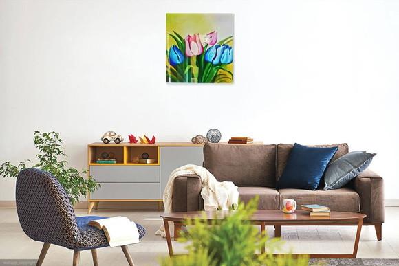 Quadros para Sala Pintura em Tela Floral Tulipas Coloridas
