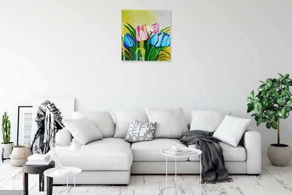 Quadros para Sala Pintura em Tela Floral Tulipas Coloridas