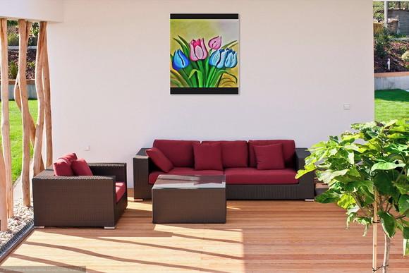 Quadros para Sala Pintura em Tela Floral Tulipas Coloridas