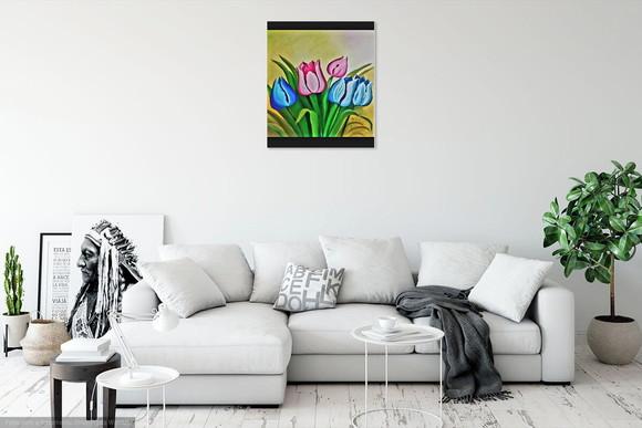 Quadros para Sala Pintura em Tela Floral Tulipas Coloridas