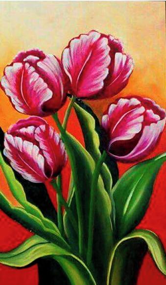 Quadros para Sala Pintura em Tela Floral Tulipas Vermelhas