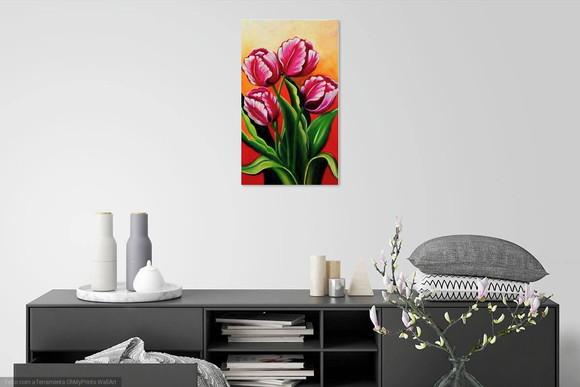 Quadros para Sala Pintura em Tela Floral Tulipas Vermelhas