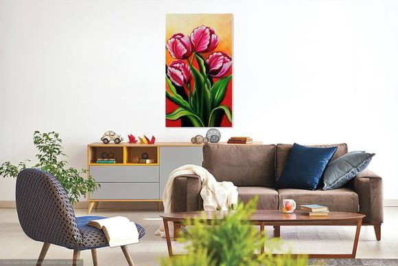 Quadros para Sala Pintura em Tela Floral Tulipas Vermelhas