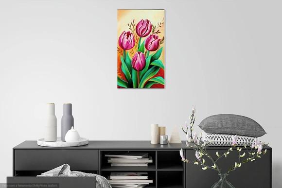Quadros para Sala Pintura em Tela Floral Tulipas Vermelhas