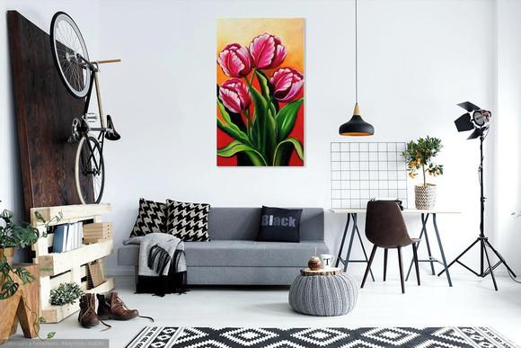 Quadros para Sala Pintura em Tela Floral Tulipas Vermelhas