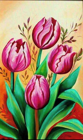 Quadros para Sala Pintura em Tela Floral Tulipas Vermelhas