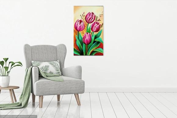 Quadros para Sala Pintura em Tela Floral Tulipas Vermelhas