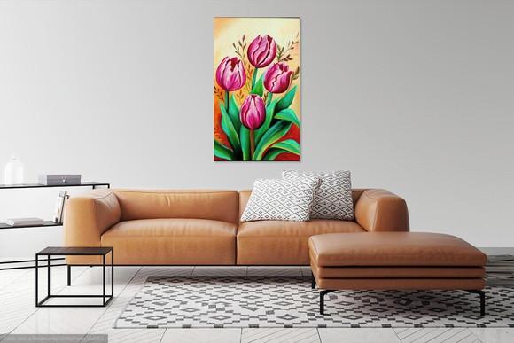 Quadros para Sala Pintura em Tela Floral Tulipas Vermelhas