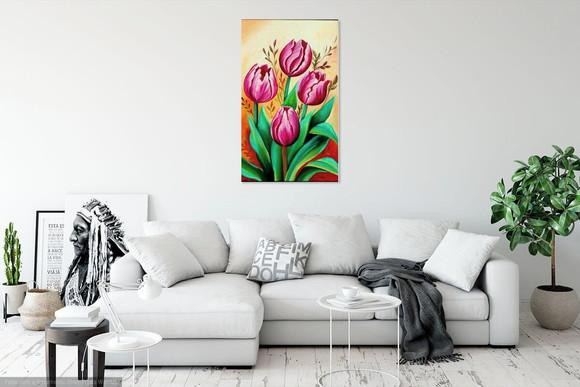 Quadros para Sala Pintura em Tela Floral Tulipas Vermelhas