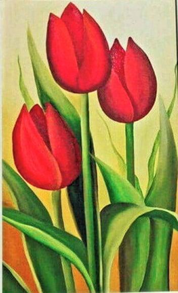 Quadros para Sala Pintura em Tela Floral Tulípas Vermelhas