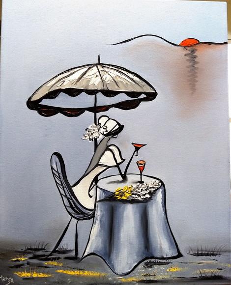 Quadros para Sala Pintura em Tela Happy Hour Vinho Mulher
