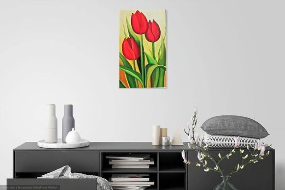 Quadros para Sala Pintura em Tela Floral Tulípas Vermelhas