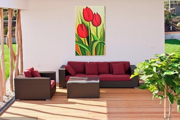 Quadros para Sala Pintura em Tela Floral Tulípas Vermelhas