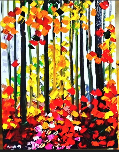 Quadros para Sala Pintura em Tela Moderno Outono na Floresta
