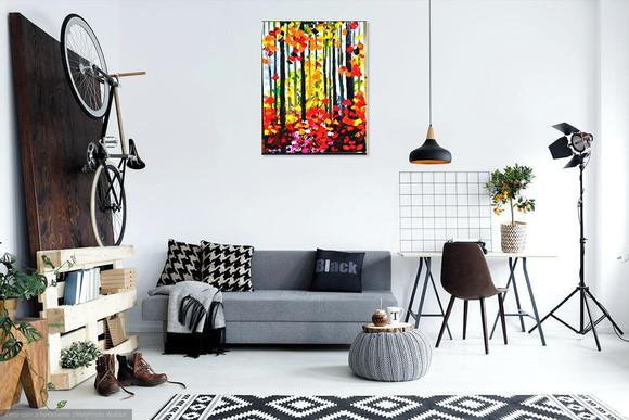 Quadros para Sala Pintura em Tela Moderno Outono na Floresta