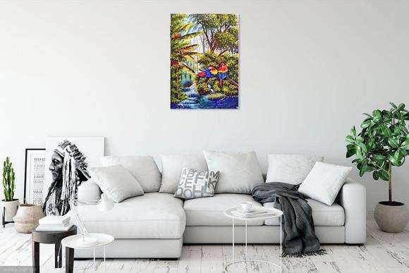 Quadros para Sala Pintura em Tela Paisagem Amazônia Araras