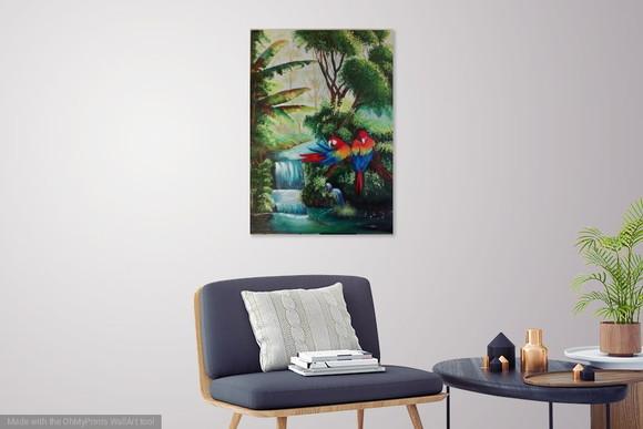 Quadros para Sala Pintura em Tela Paisagem Amazônia Araras
