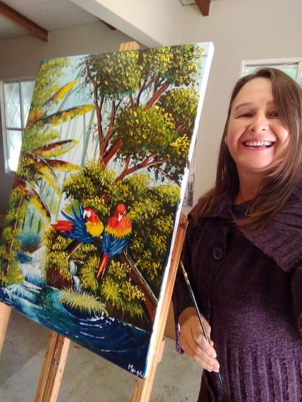Quadros para Sala Pintura em Tela Paisagem Amazônia Araras