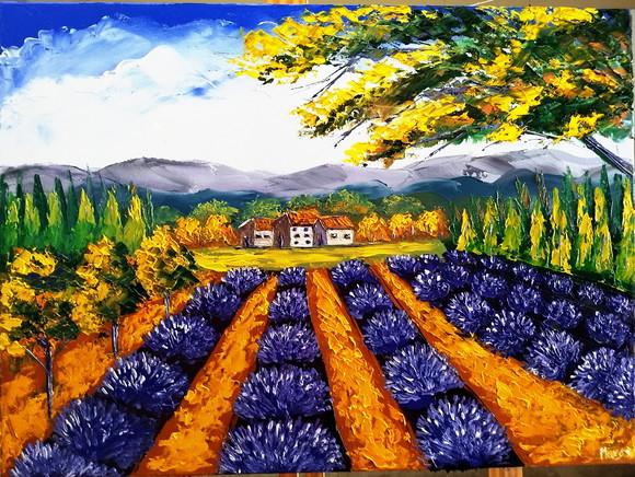 Quadros para Sala Pintura em Tela Paisagem Campo de Lavanda
