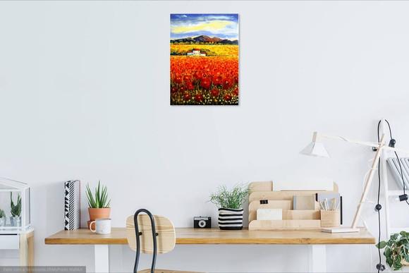 Quadros para Sala Pintura em Tela Paisagem Campo de Papoulas