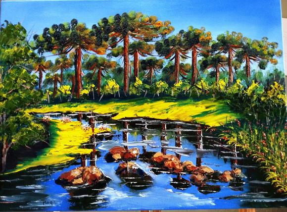 Quadros para Sala Pintura em Tela Paisagem Lago Pinheiros