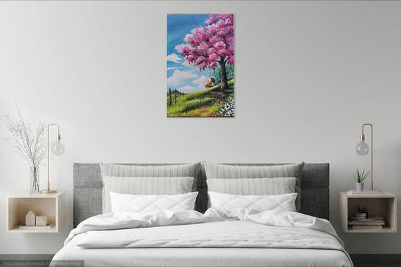 Quadros para Sala Pintura em Tela Paisagem Mulher Balanço