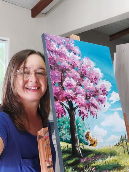 Quadros para Sala Pintura em Tela Paisagem Mulher Balanço