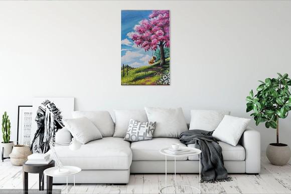 Quadros para Sala Pintura em Tela Paisagem Mulher Balanço