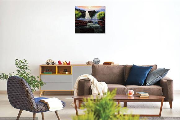 Quadros para Sala Pintura em Tela Paisagem Rio com Cachoeira