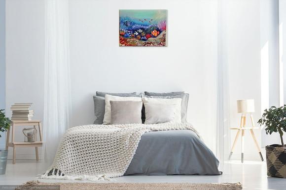 Quadros para Sala Pintura em Tela Peixes no Fundo do Mar