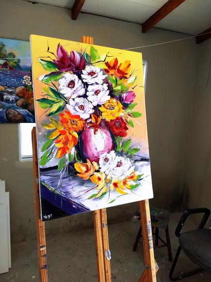 Quadros para Sala Pintura em Tela Rosas Black Friday